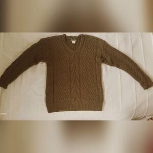 Ruff Hewn Cable Knit Sweater 100% Raw Silk Green Medium Natural